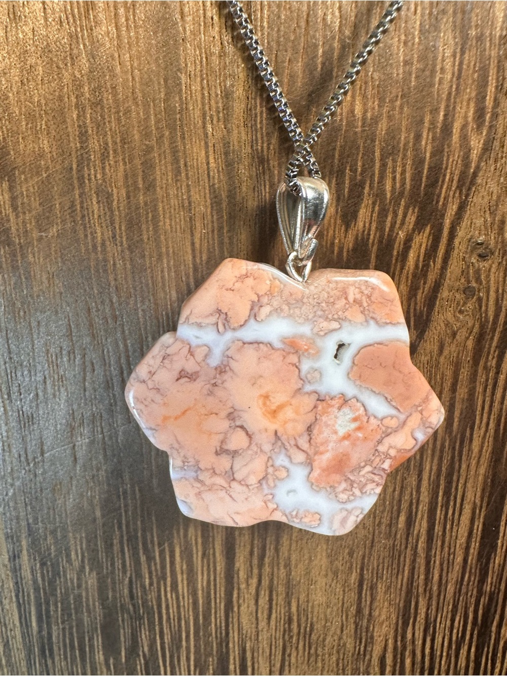 RESERVED FOR CG Petal Agate Flower Pendant Necklace on Chain - Picture 8 of 16